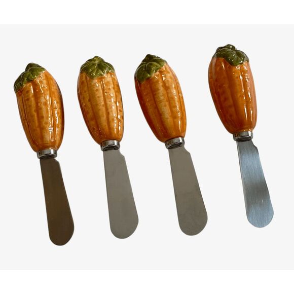 Pumpkin Harry and David Porcelain Jam Cheese Butter Spreaders Set of 4 NIB - Picture 3 of 5